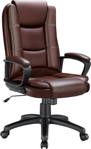 Office Chair Computer Desk Chair Gaming - Ergonomic High Back Cushion Lumbar Support with Wheels Comfortable Black Leather Racing Seat Adjustable Swivel Rolling Home Executive (Brown)