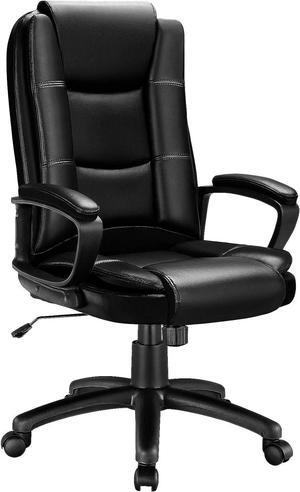 Office Chair Computer Desk Chair Gaming - Ergonomic High Back Cushion Lumbar Support with Wheels Comfortable Black Leather Racing Seat Adjustable Swivel Rolling Home Executive (Black)