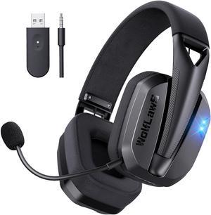 Wireless Gaming Headset for PC, PS5, PS4, Switch, Mac, Bluetooth USB Over-Ear Headphones with Detachable and Built-in Mics, Noise Isolation, Low Latency, Lightweight