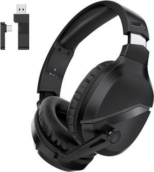 Wireless Gaming Headset with Noise Canceling Microphone for PS5, PC, PS4, 2.4G/Bluetooth Gaming Headphones with USB and Type-c Connector, 3.5mm Wired for Controller - Black