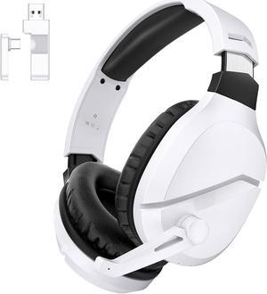 Wireless Gaming Headset with Noise Canceling Microphone for PS5, PC, PS4, 2.4G/Bluetooth Gaming Headphones with USB and Type-c Connector, 3.5mm Wired for Controller - White
