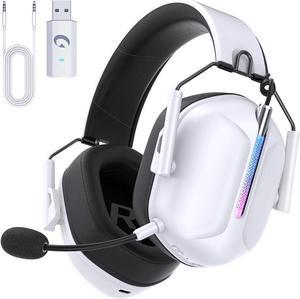 Wireless Gaming Headphones for PS5, 2.4GHz USB Gaming Headset with Microphone for PS4, PC, Nintendo Switch, Mac, Computer, Bluetooth 5.3 Gaming Headset, Ergonomic Design, 40H Battery (White)