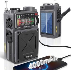 Shortwave Radio with 4000mAh Rechargeable Battery, AM/FM/WB/SW Shortwave Radio with Bluetooth Speaker, Flashlight, Sleep Timer, SOS Alarm, and White Noise, Suitable for Camping, Emergency