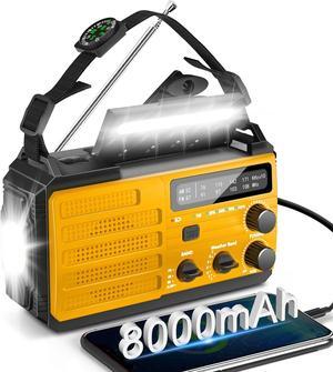 8000mAh Emergency Weather Radio - Emergency Crank Radio with 3-Mode Flashlight, Solar Charging, Hand Crank, Battery Operated and SOS Alarm for Emergency, Camping, Storm