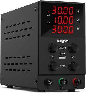 DC Power Supply Variable, 30V 10A Adjustable Switching Regulated DC Bench Power Supply with High Precision 4-Digits LED Display, 5V/2A USB Interface, Coarse and Fine Adjustments (Black)
