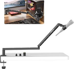 Low Profile Microphone Boom Arm, Adjustable Stick Mic Arm Stand with Desk Mount Clamp/Screw Adapter/Microphone Clip, Fully Rotatable Aluminum Low Arm for Podcast/Streaming/Gaming/Office