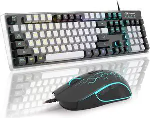 Gaming Keyboard and Mouse Combo, K1 RGB LED Backlit Keyboard with 104 Keys Computer PC Gaming Keyboard for PC/Laptop (Black & Gray)