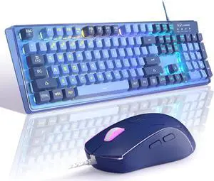 Gaming Keyboard and Mouse Combo, K1 RGB LED Backlit Keyboard with 104 Key Computer PC Gaming Keyboard for PC/Laptop (Blue)