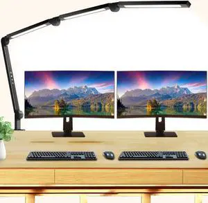 LED Desk Lamp with Clip, Multi-Angle Flexible 4-Segment 3-Light Source Office Desk Lamp, Clip-on Eye-Care 4 Color Temperature Modes&5 Brightness, Table Lamp for Home Office Studio Study Nail