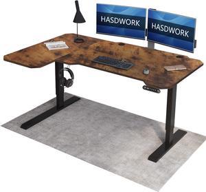 L Shape 59 Standing Desk, Height Adjustable Versatile Sit Stand Up Computer Table, Large Modern Smart Ergonomic Home Office Workstation Splice Board Rustic Brown Top + Black Frame