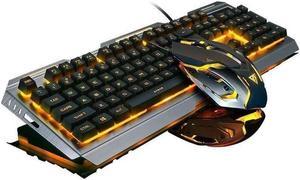 Gaming Keyboard Mouse Combo,104 Full Size Metallic Backlit Keyboard,LED Keyboard Color Change Lighted Keyboard,PC Computer USB Keyboard, Gamer Keyboard,for Prime Xbox One PS4 Gamer - Yellow