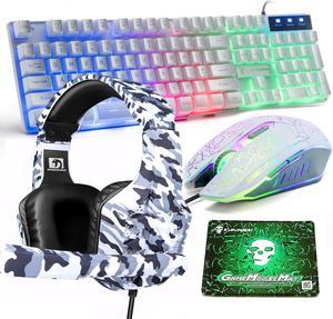 Gaming Keyboard and Mouse Headset and Mouse pad,Wired LED Rainbow Backlight Bundle PC Accessories Headphones for Gamers and Xbox and PS4 PS5 Nintendo Switch Users-4in1 Gaming Set