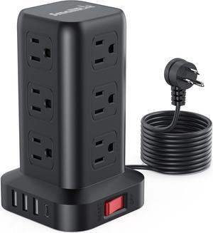 Surge Protector Power Strip Tower,10FT Extension Cord with Multiple Outlets, 12 AC 4 USB (1 USB C),Mini Power Strip with USB Ports, Surge Protector Tower Overload Protection for Office, Desk