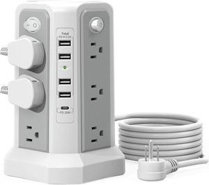 Surge Protector Power Strip Tower with USB C Port(PD18W),10FT Extension Cord with 12 AC Outlets 5 USB Charging Ports, Power Tower Surge Protection for Home Office DormRoom