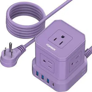Power Strip with USB, USB C (3.0A) Travel Strip, 10 FT Extension Cord 5 AC Outlet 4 Compact Desk Charging Station for Home Office, Dorm, Hotel, 700J Surge Protection, Flat Plug