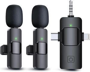 3 in 1 Wireless Lavalier Microphones for iPhone, iPad, Android, Camera, USB-C Microphone, 7-Hour Battery, Mini Microphone with Noise Reduction for Video Recording, Vlog, YouTube, TikTok