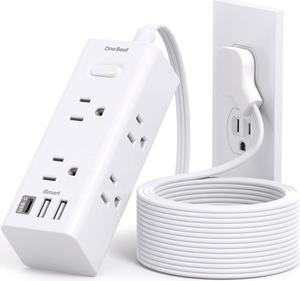 10Ft Extension Cord with Multiple Outlets, Flat Plug Power Strip Surge Protector with 10 Ft Long Cord, 6 Outlet 3 USB Ports (1 USB C), Multi Outlet Wall Plug for Travel, College, Dorm Room Essentials