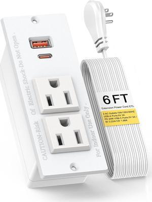 Recessed Power Strip USB C PD 20W, Recessed Outlet with USB Ports, Flat Plug Desk Power Strip for Sofa Drawer Cabinet Nightstand, 6 FT Extension Cord Conference Table Power Hub White