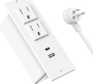 Conference Recessed Power Strip,20W USB C Fast Charging,Furniture Recessed Outlet,2 Outlets,2 USB Ports Table Power Strip,Flush Mount Power Strip for Side Table,6ft Cord,Flat Plug White