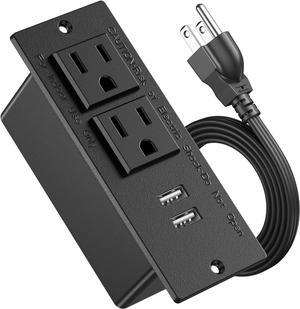 Conference Recessed Power Strip Socket 9.8Ft Cord,Furniture Flush Mount Charging Station,Desktop Power Grommet Power Strip with 2 Outlets,2 USB Ports,Desk Outlet for Side Table or End Table
