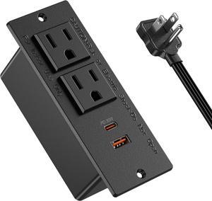 Recessed Power Strip USB C PD 30W Fast Charging,Flush Mount Desk Recessed Outlet,Space-Saver for Furniture Side Table,2 USB Ports,2 AC Outlets,6ft Cord,Ultra Thin Flat Plug