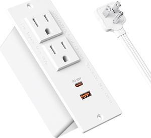 Recessed Power Strip USB C PD 30W Fast Charging,Flush Mount Desk Recessed Outlet,Space-Saver for Furniture Side Table,2 USB Ports,2 AC Outlets,6ft Cord,Ultra Thin Flat Plug White