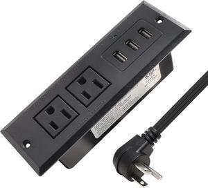 Desk Power Strip with USB Recessed Mounted Desktop Power Outlet 2 Outlets 3 USB Ports (15W/3A) Flat Power Plug, Charge Station for Table Cabinet Sofa Counter (3A/15W )