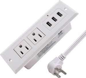 Desk Power Strip with USB Recessed Mounted Desktop Power Outlet 2 Outlets 3 USB Ports (15W/3A) Flat Power Plug, Charge Station for Table Cabinet Sofa Counter (3A/15W ) White