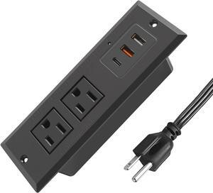 Recessed Power Strip with USB C 20W PD Fast Charge Extension Cord with Multiple Outlets Type C Desk Mountable Power Station for Home Office Dorm Essentials (Black)