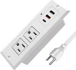 Recessed Power Strip with USB C 20W PD Fast Charge Extension Cord with Multiple Outlets Type C Desk Mountable Power Station for Home Office Dorm Essentials White