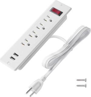 Mountable Power Strip Recessed Power Strip with USB 4 Outlet 2 USB Multiple Protection Built in Conference Desk Counter Workbench for PC Home Electric Appliance ETL Listed White