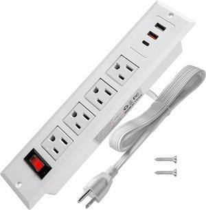 20W Mountable Power Strip USB C Recessed Power Strip USB-C Fast Charge 4 Outlet 3 USB Multiple Protection Built in Conference Desk Counter Workbench for PC Home Electric Appliance (USB C WHITE)