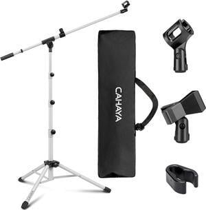 Microphone Stand Tripod Boom Arm Floor Mic Stand with Carrying Bag and 2 Mic Clips for Singing Performance Wedding Stage and Mic Mount White