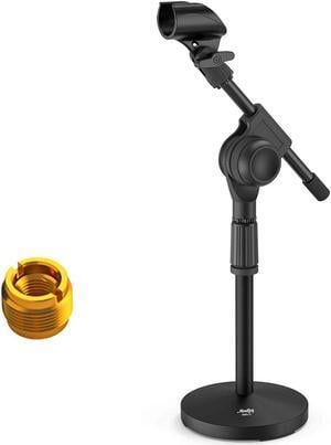 Boom Mic Stand Desk Adjustable Desktop Microphone Stand with Non-Slip Mic Clip, Short Table Mic Stand with Gear Fixing, Boom arm, 3/8" and 5/8" Adapter (Max bearing weight:1.1pounds), MMS-5