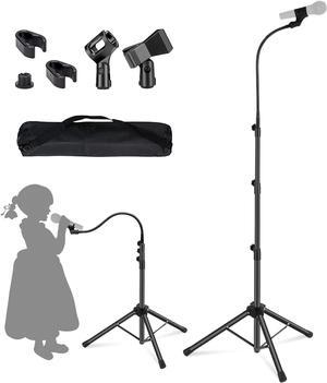 Boom Mic Stand Mike Stand Gooseneck Microphone Stand Tripod Adjustable Height 3'- 6' with Mic Clips and 3/8" - 5/8" Adapter Microphone Stand for Singing