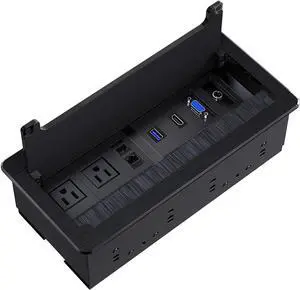 Recessed Connectivity Box Outlet for Conference Room Table with 2AC Receptacle,2RJ45, 1USB3.0, 1HDMI, 1 VGA, 13.5mm Audio, Black