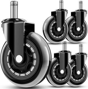 Office Chair Wheels - Replacement Rubber Wheels - Universal Fit 3 Inch Chair Casters, Heavy-Duty Chair Wheels, Noise Free, Fits 98% Chair, for All Floor (5)