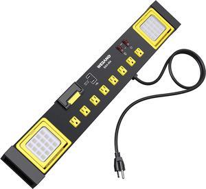 Heavy Duty Metal Power Strip Surge Protector with 8 Outlets,2 USB Ports, Led Worklight, 15A Circuit Breaker, Wall Mount, UL Listed for Workshop/Garage/Countertop