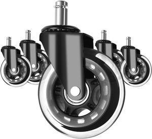 Office Chair Caster Wheels Set of 5 for Hardwood Floors and Carpet - Office Furniture Casters Replacement for Desk Chair, Computer Chair and Gaming Chair - Heavy Duty - Universal Fit for Most Chairs
