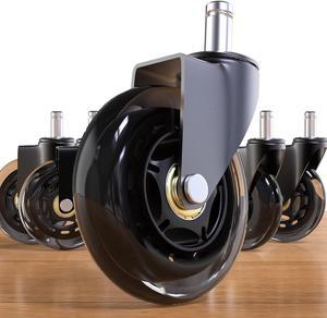 Office Rubber Chair Casters Replacement, 3 Inch Heavy-Duty Computer Gaming Desk Caster Wheels Smooth & Safe Rolling for All Floors Including Hardwood and Carpet, Set of 5