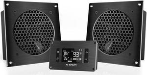 AC Infinity AIRPLATE T8 White, Quiet Cooling Dual-Fan System 6" with Thermostat Control, for Home Theater AV Cabinets - Black