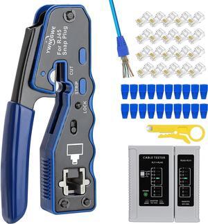RJ45 Crimp Tool Kit Pass Thru Ethernet Crimper for Cat5e Cat6 Cat6a 8P8C Modular Connectors, All-in-One Cat6 Crimping Tool and Tester(9V Battery Not Included)