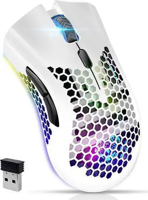 Wireless Gaming Mouse, Silent Click Wireless Rechargeable Mouse with Colorful LED Lights and 3 Level DPI 400mah Lithium Battery for Laptop and Computer (C23 White)