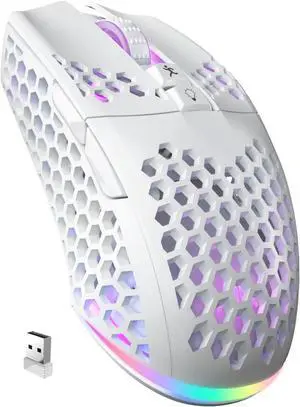 SM600 Wireless Gaming Mouse with Tri-Modes(BT5.1+BT5.1+2.4G),Rechargeable RGB Wireless Mouse with Honeycomb Shell,Side Buttons Computer Gaming Mice,White