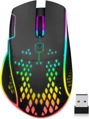 Wireless Gaming Mouse, C30 Silent Click Wireless Rechargeable Gaming Mouse with Double-Click Key and Colorful LED Lights, 3 Level Adjustable DPI, 400mah Lithium Battery for Gaming and Working