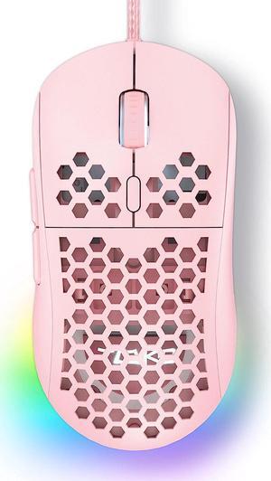 Falcon M1SE Ultralight Honeycomb Gaming Mouse, High-Precision 12800DPI Optical Sensor, 6 Programmable Buttons, Customizable RGB, Drag-Free Paracord, Ergonomic Wired Gaming Mouse - Pink