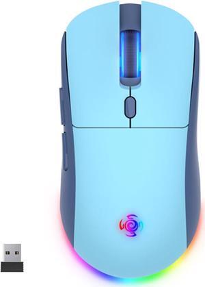 Wireless Gaming Mouse, 3 Modes 4800 DPI Bluetooth/2.4G/Wired Mouse with Type-C Rchargeable Nano Receiver 6 DPI Levels, 6 Macro Buttons, RGB LED Backlit & Pro Software/Drive for PC/Mac/Laptop Blue
