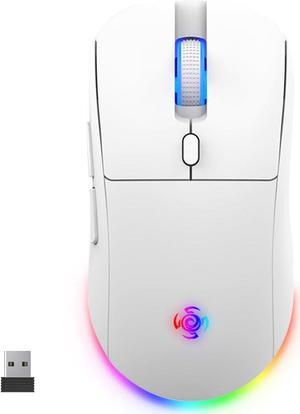 Wireless Gaming Mouse, 3 Modes 4800 DPI Bluetooth/2.4G/Wired Mouse with Type-C Rchargeable Nano Receiver 6 DPI Levels, 6 Macro Buttons, RGB LED Backlit & Pro Software/Drive for PC/Mac/Laptop White