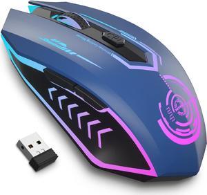 Wireless Gaming Mouse Up to 10000 DPI, Rechargeable USB Wireless Mouse with 6 Buttons 7 Dynamic LED Color Ergonomic Programmable MMO RPG for PC Laptop, Compatible with Windows Mac Blue