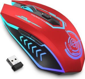 Wireless Gaming Mouse Up to 10000 DPI, Rechargeable USB Wireless Mouse with 6 Buttons 7 Dynamic LED Color Ergonomic Programmable MMO RPG for PC Laptop, Compatible with Windows Mac Red
